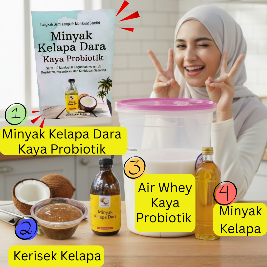 Blueprint Panduan Buat Minyak Kelapa Dara Kaya Probiotik Serta 110 Manfaat & Kegunaannya untuk Kesihatan, Kecantikan, dan Kehidupan Seharian